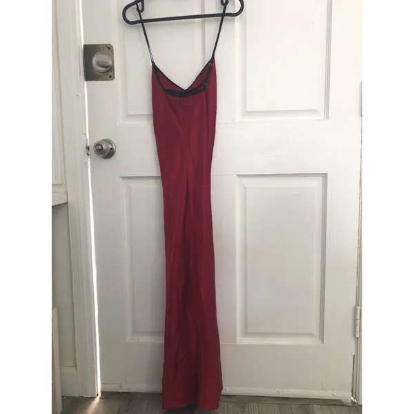 90s Vintage Adonna Red Bow Slip Dress Full Length Long Maxi Cross Back Medium - Image 4
