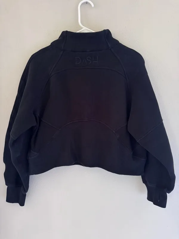 Black Half-Zip Funnel Neck Cropped Sweatshirt with Thumbholes size 8 or M - Image 4