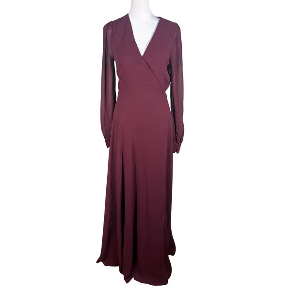 Lulus My Whole Heart Wrap Dress S‎ Burgundy Long Sleeve Gown - Image 2