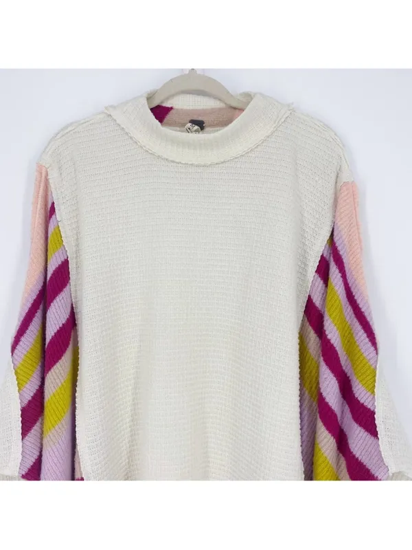 Free People Susie Swit Oversized Pullover Sweater M Mockneck Colorful Striped - Image 8