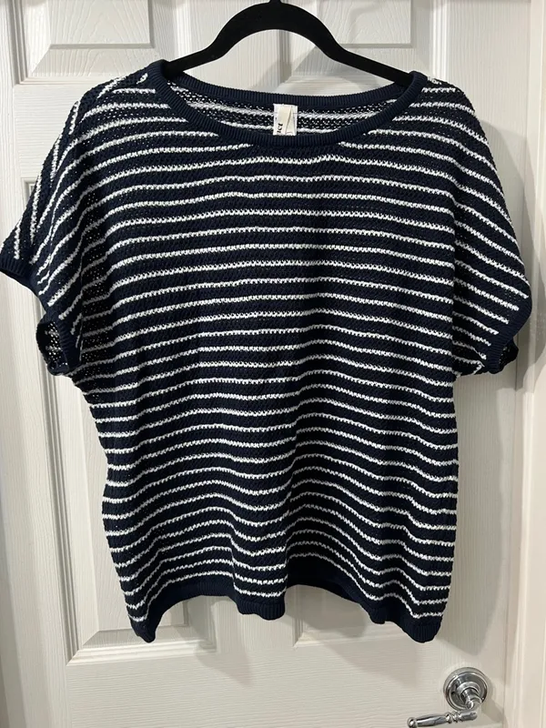 Pact Cotton and Linen Navy & White Striped Knit Top Size XL - Image 6