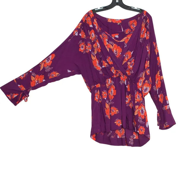 Free People Tuscan Dreams Tunic Top Floral Plum Large Boho Festival Cottagecore - Image 2