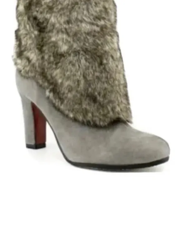 Sam Edelman Shalin Gray Genuine Suede Leather Faux Fur Tall Heeled Boots Sz 9 - Image 3
