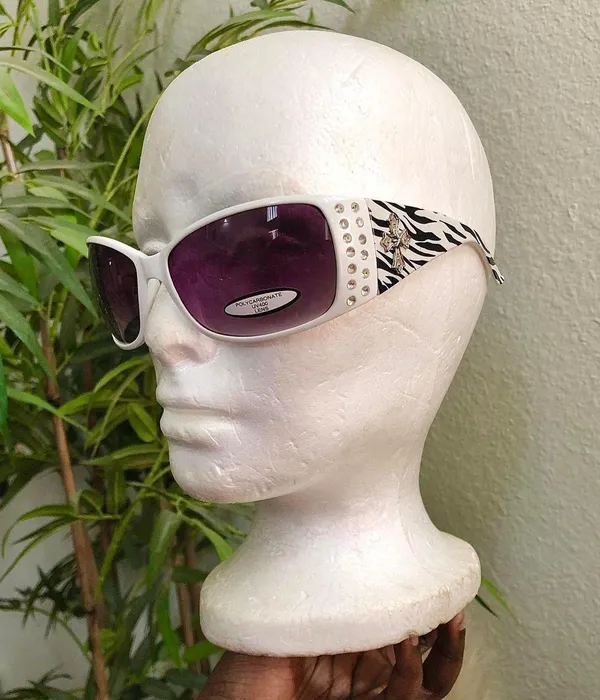 Y2K Gothic Whimsygoth Baddie Cyber Vixen Trendy Streetwear Black White cross sunglasses rhinestone silver bedazzled studs Grunge Gorpcore Mcbling - Image 4
