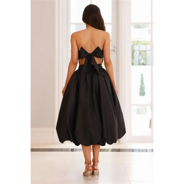 NWT!! HELLO MOLLY Upon A Cloud Strapless Bubble Midi Dress Solid Black X-Small‎ - Image 7