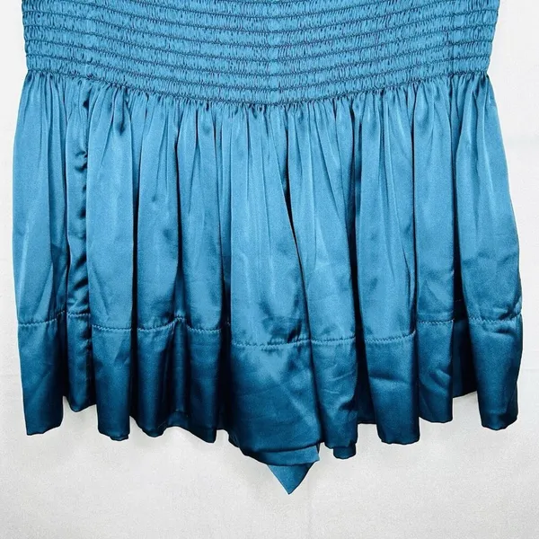 Natural Life Sz XS/S Womens Daisy Skort Shorts Dark Teal Satin Smocked Waistband - Image 3