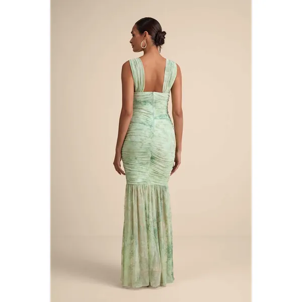 NWT Lulus Jamie Mint Green Floral Mesh Sheer Hem Maxi Dress Gala Banquet Sz L - Image 3