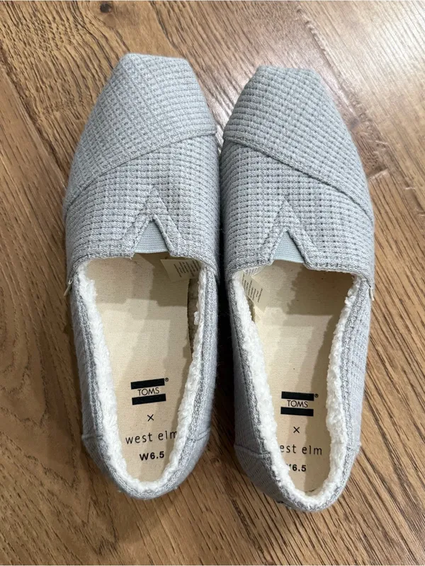 Toms X West Elm Womens Alpargata Mid Grey Repreve Waffle Knit Faux Shearling - Image 5