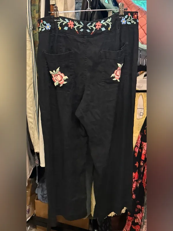 Tricia Fix Anthropologie Maeve Reworked Embroidered Colette Linen Pants - 31 - Image 9