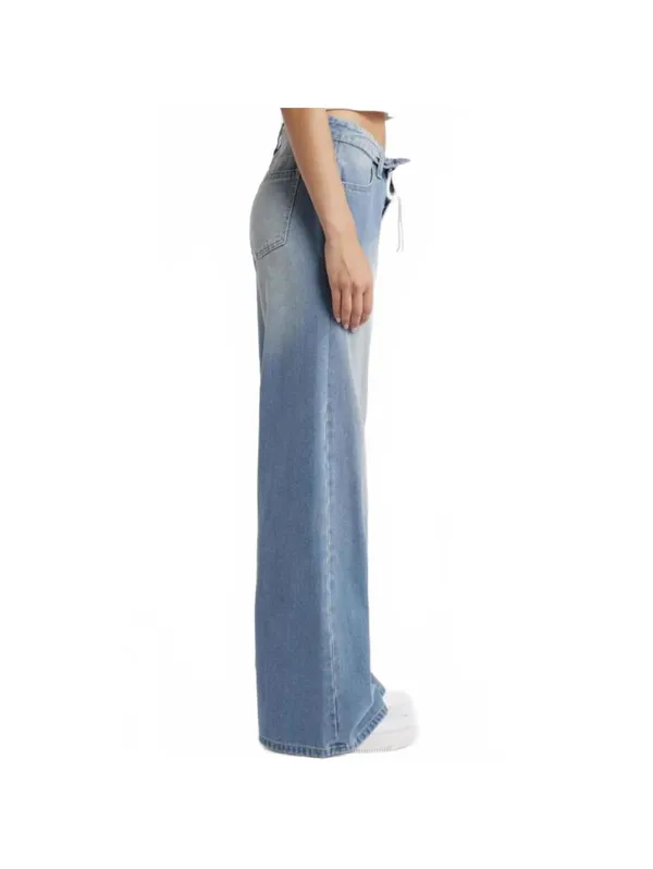 PTCL Foldover High-Waisted Wide Leg Jeans Light Wash Indigo NWT Size 25 - Image 3