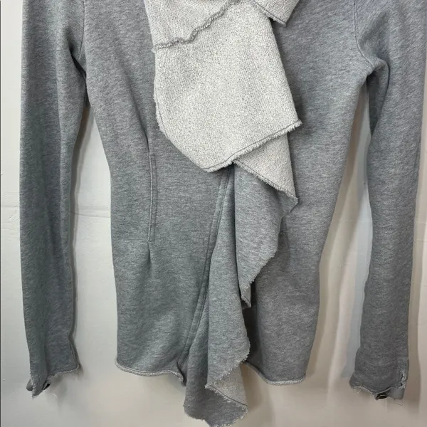 We the Free Free People Ebb and Flow Zip Up Ruffle Sweatshirt size XS Gray - Image 6