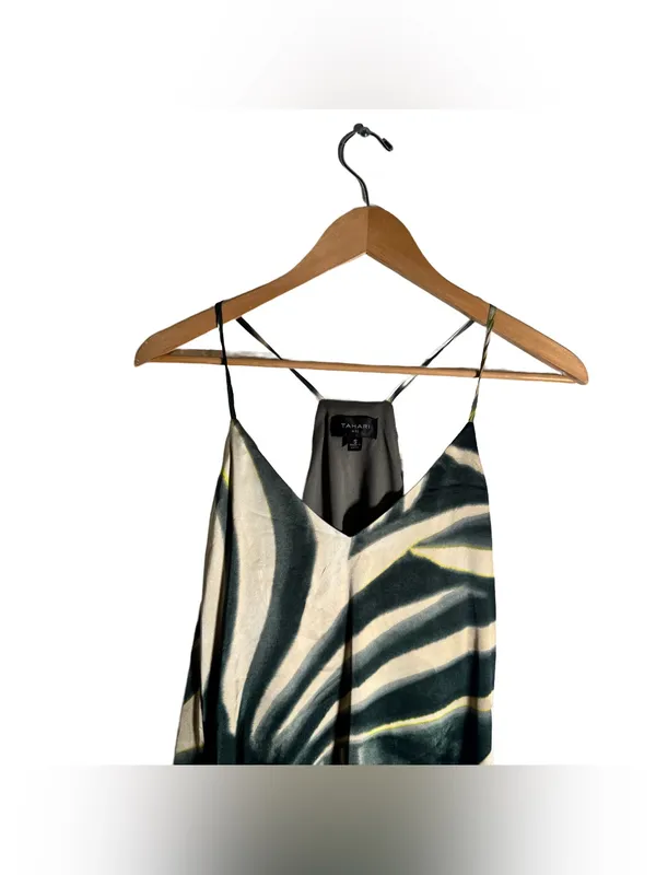 Tahari ASL Maxi Slip Dress Women's Small Abstract Palm Leaf Satin Strappy NWT - Image 4