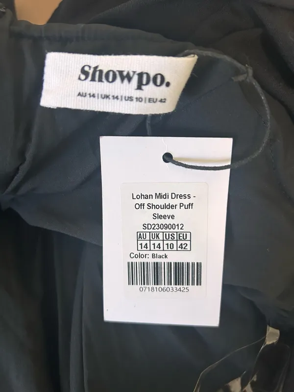 New Showpo Lohan Midi Dress Off Shoulder Puff Sleeve Size 10 MSRP $129 - Image 7