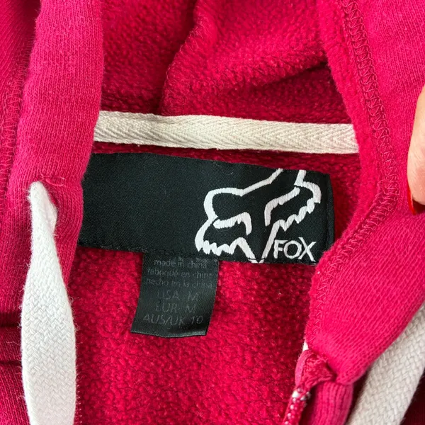 Fox Racing Full Zip Hoodie Womens M Pink Embroidered Logo Moto Skater Sweatshirt - Image 2