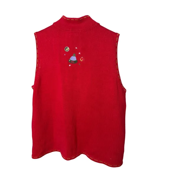 Christopher & Banks Red Snowman Embroidered Full Zip Knit Sweater Vest XL - Image 6