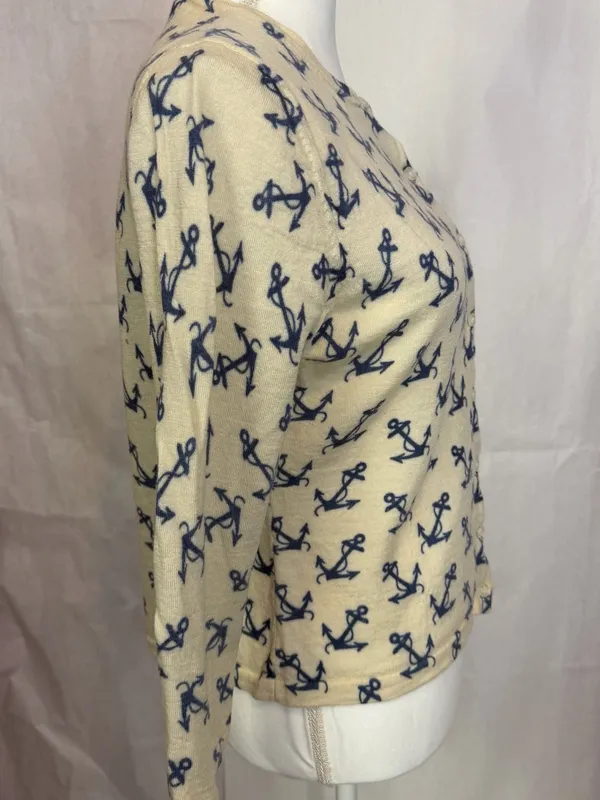 Garnet Hill Cream and Navy Anchor Button-Front Top - Image 4