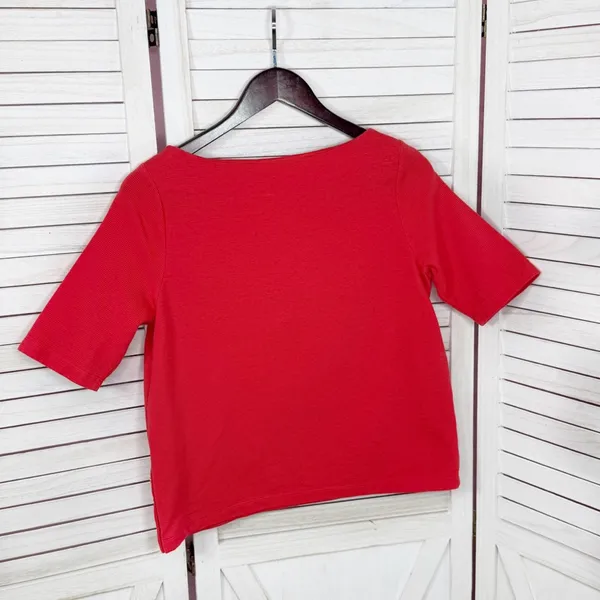 Lauren Ralph Lauren‎ Ribbed Boat Neck Short Sleeve Top Coral Orange Medium - Image 8