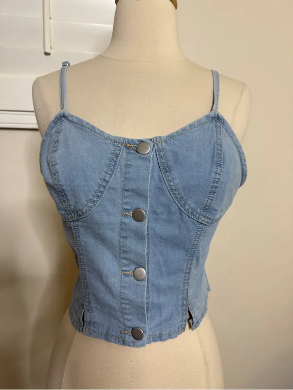 Denim Corset Top Button Front Bustier Blue Size undefined - Image 4