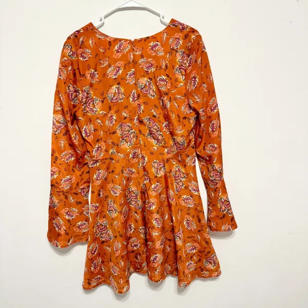J.O.A. Womens Dress L New Rust Orange Purple Floral Mini Bell Long Sleeve‎ - Image 6