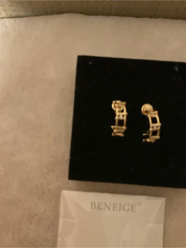 Beneige Gold Tone Linked Huggie Earrings - Gold - Image 3