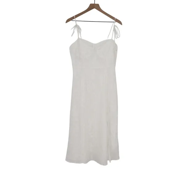 Lulus Loveliest Looks Midi Dress Womens Large White Floral Jacquard Tie-Strap - Image 2