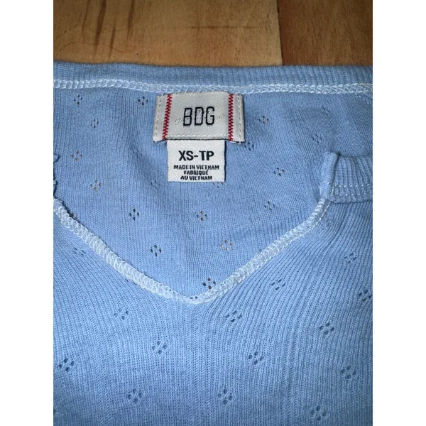 BDG Urban Outfitters‎ Blue Pointelle Waffle Knit Long Sleeve Crop Top XS - Image 3
