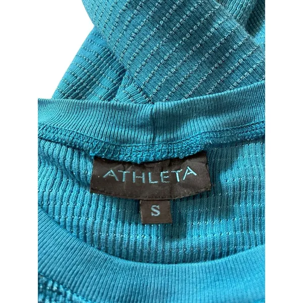 VTG Y2K Athleta Blue Waffle Longer Arm Black Flower Grunge 2000s Top S - Image 5
