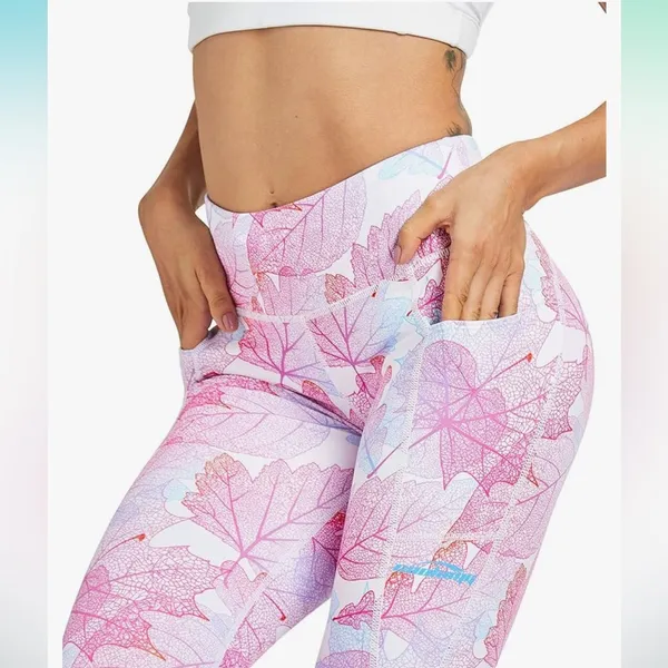 Yoga Pants Pink Ribbon Breast Cancer Awareness Compression Leggings Workout - Image 3