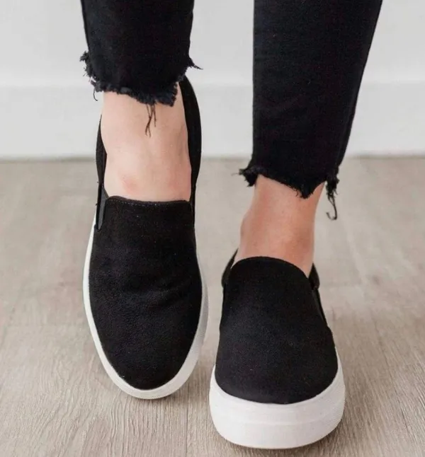 Black Micro Suede Slip On Sneakers Size 6 - Image 4