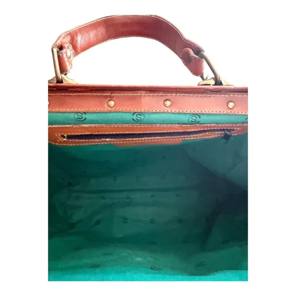 Vintage Brown Leather Frame Satchel Doctor Bag Braided Work Tote Shoulder Bag - Image 13