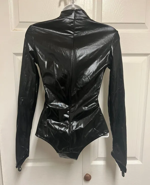 UNBRANDED Black PVC Leather Wet Look Bodysuit - Image 5