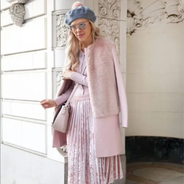 Zara pink wool peacoat faux fur blogger fave Small - Image 6