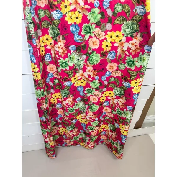 Anastassimo Maxi Dress Size M Pink Floral Print Gathered Neckline Vibrant - Image 7