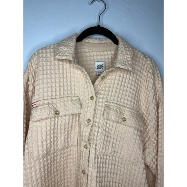 BDG Stanley Waffle Button Down Shirt Jacket XS Oversized Cream Shacket - Image 2