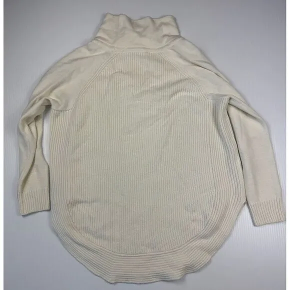 Athleta‎ Cream Ribbed Turtleneck Sweater Curved Hem Cozy Knit Medium M - Image 2