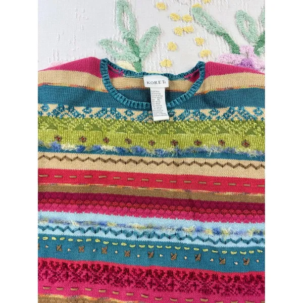 Koret Womens XL Multi-Color Striped Fair‎ Isle Eyelash Texture Knit Sweater - Image 6
