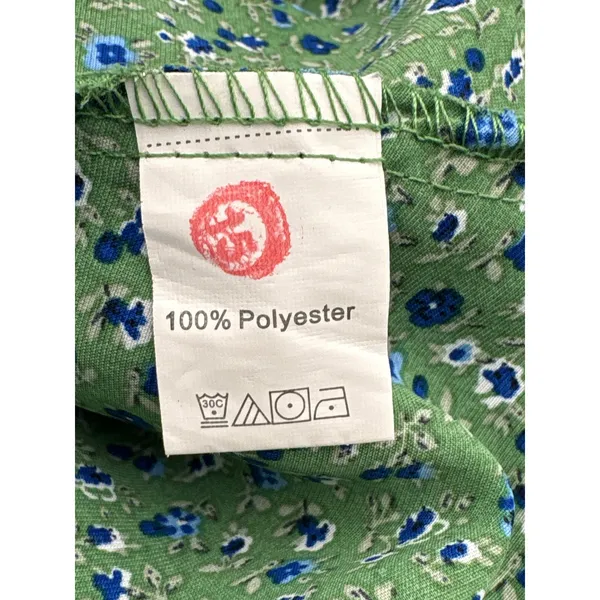 BTFBM Floral Tiered Mini Dress Size Small Green Smocked Long Sleeve Boho Prairie - Image 8