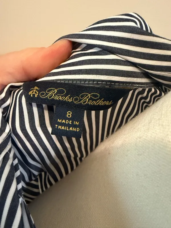 Brooks Brothers | Dark Blue and White Striped Tie-Waist Shirt Dress size 8 - Image 6
