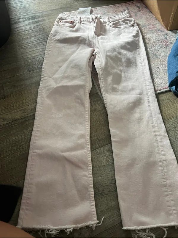Zara Light Blush Wide Leg Jeans with Raw Hem - Image 3