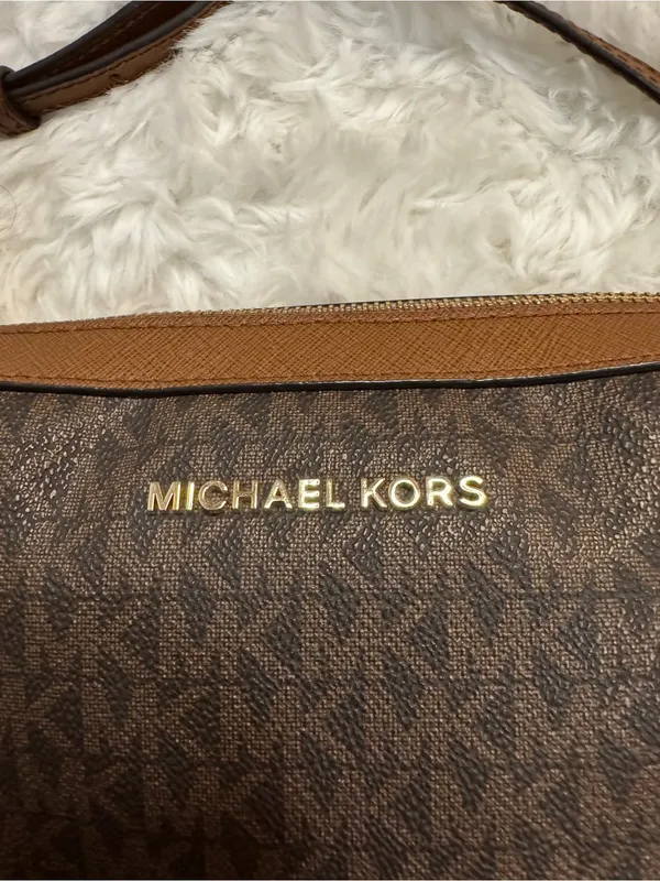 Michael Kors Brown MK Monogram Crossbody with Gold Chain - Image 8