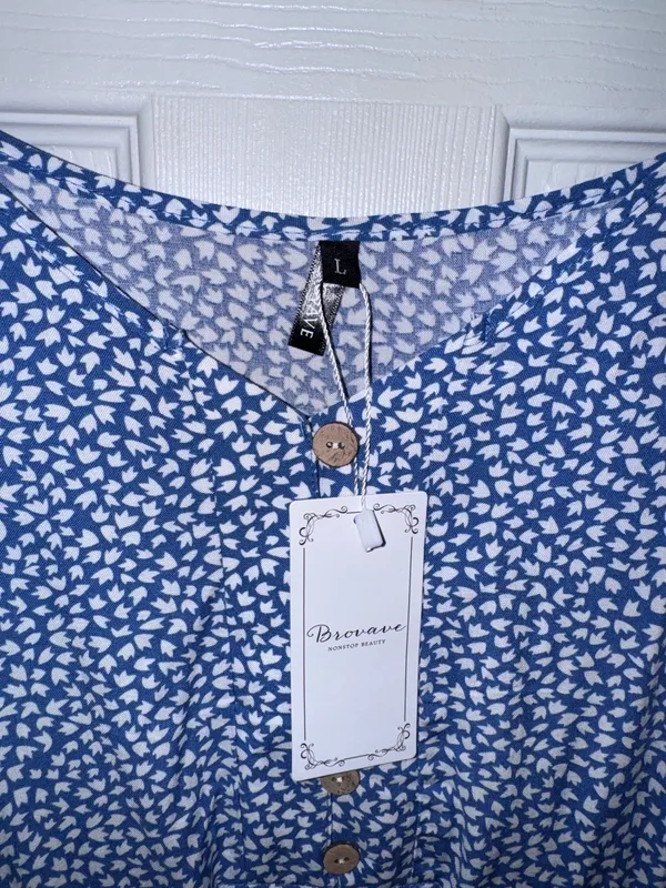 Light Blue Floral Flowy Midi Sundress Size L - Image 4