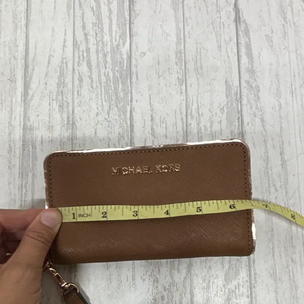 Michael Kors Brown Zip-Around Wristlet Wallet w/ Logo, Wrist Strap, Card Slots - Image 7