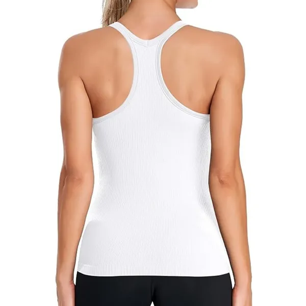 NWT ~ Women's White Ribbed Racerback Tank Top with Built In Bra ~ Ladies LARGE - Image 2
