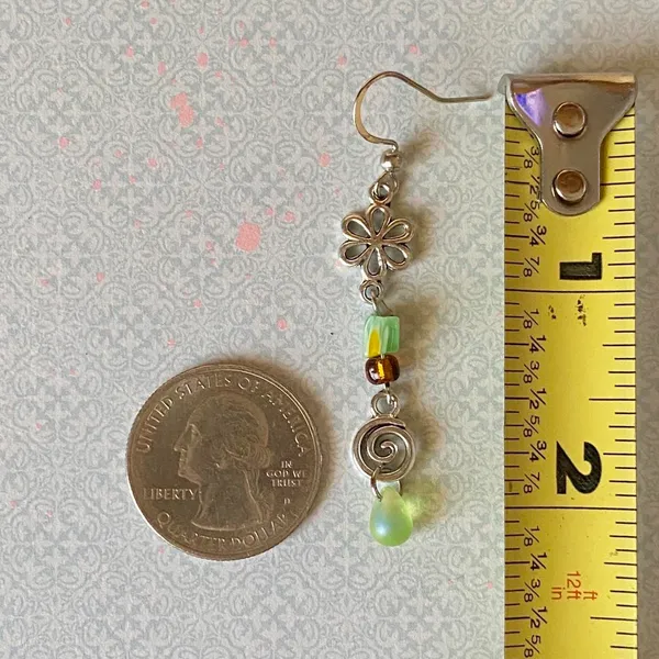 Handmade quality glass beads & flower fairy boho cottage whimsical dangle earrings 💐🍃 - Image 5