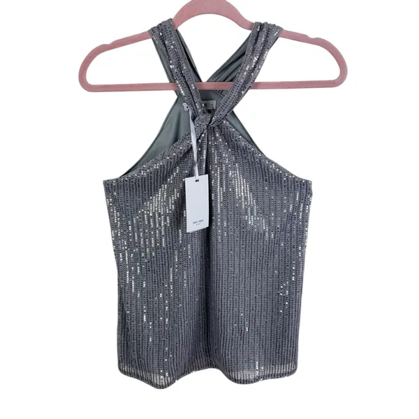 Grace Karin NWT Silver Sequin Glitzy‎ Glam Lined Halter Blouse Size S - Image 2