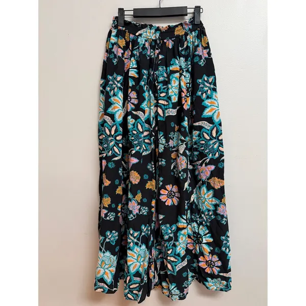Free People Take It Easy Lounge Pants Floral Black Boho Palazzo Wide Leg Pockets - Image 2