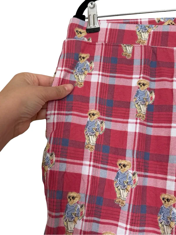 POLO RALPH LAUREN Plaid Red Bear Pajama Jogger Pants Sz L - Image 3