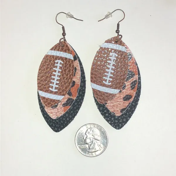 Football Print Layered Teardrop Earrings - Brown & Black - Image 3