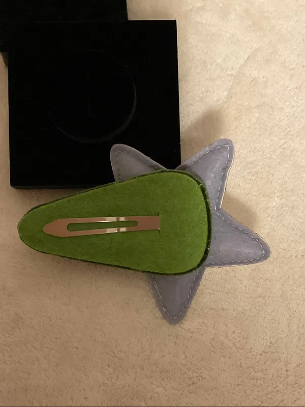 Silver Sequin Star Hair Clip with Green Velvet Accent - Image 2