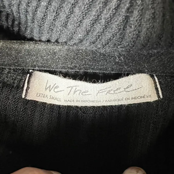 Free People‎ Black Ribbed Cowl Neck Split Back Long Sleeve Top XS - Image 4